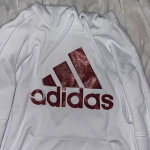 White adidas hoodie with sparkly pink adidas wording